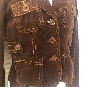 Brown corduroy blazer with tan trim